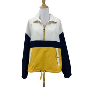 Forever 21 Windbreaker Jacket Womens M Colorblock Cropped Drawcord Half Zip Up